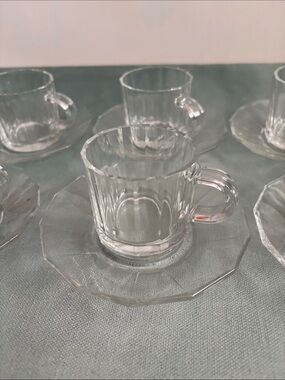 Bormioli Oxford Vitrosax Espresso Cups with Saucers Set of 6 Italy Clear Glass
